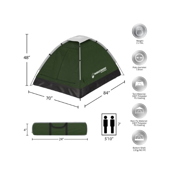 2-person Dome Tent, Water Resistant, Removable Rain Fly And Carry Bag For Camping, Hiking (Green)